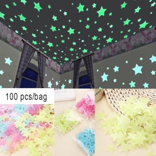 100pcs 3D Stars Fluorescent Glow Wall Stickers Stars Luminous Fluorescent Wall Stickers Living Home Decor For Kids Rooms supply
