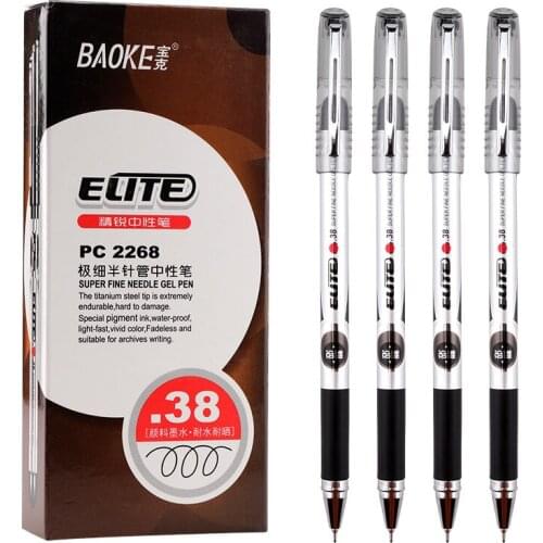 12 Baoke PC2268 Gel Pen 0.38mm Half Needle Tube Pen Very Fine Half Needle Tube Pen Financial Pen Very Fine Black Pen