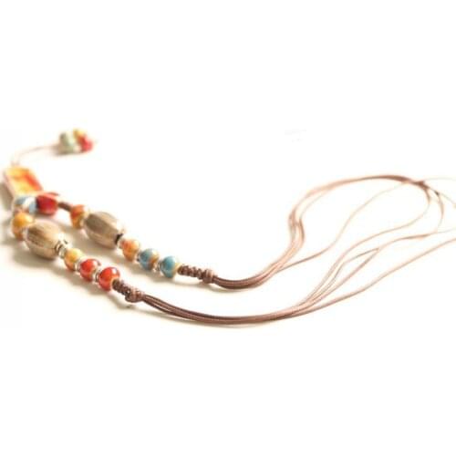 12 Pieces/Lot Vintage Long Necklace Ceramic Beads Strand Tassel Pendants Necklace Charm Choker Jewelry For Women Accessories