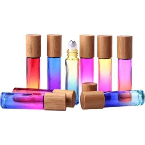 200pcs/lot 10ML MultiColor Thick Glass Wood Grain Cover Roll On Essential Oil bottle Empty Parfum Bottles Roller Ball