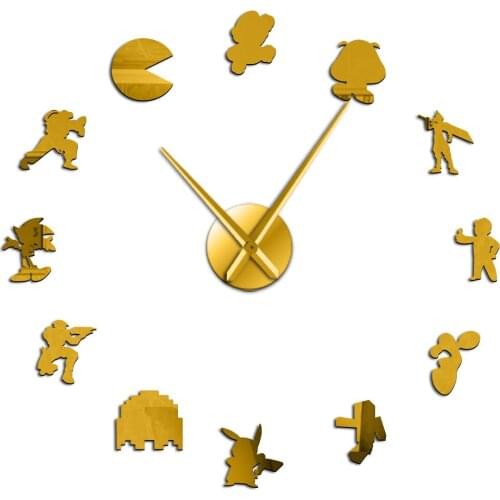 Retro 3D DIY Electronic Game Character Wall Sticker Big Wall Clock Mute Game Room Decoration Clock Acrylic Mirror Wall Sticker
