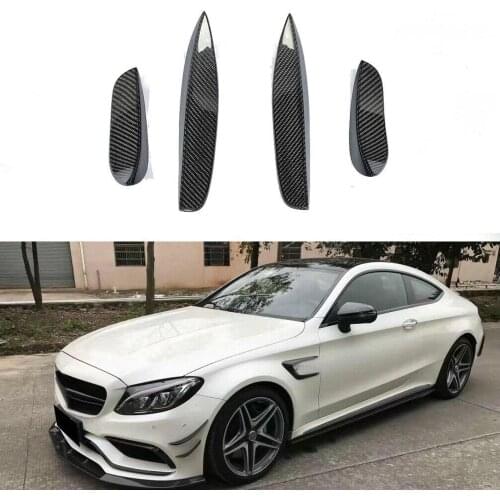 4PCS Real Carbon Fiber Front Bumper Lip Splitter Fins Trim Spoiler For Mercedes Benz C Class AMG W205 C205 C300 C63AMG 2015-2018