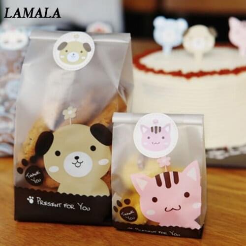 50pcs/pack Plastic Biscuit Cookie Bag Baking Packs Sac Plastique Cute Dog Cat Pattern Packaging For Cookies Bolsas De Regalo