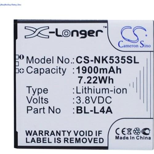 Cameron Sino 1900mAh Battery BL-L4A for Nokia/Microsoft Lumia 535, Lumia 535 Dual SIM, RM-1090