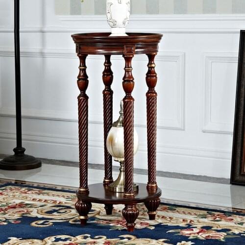 American Country Solid Wood Carved Multi-layer Living Room Flower Stand European-style Indoor Floor-standing Decorative Flower