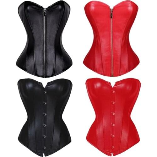 Black/Red Gothic Punk Faux Leather Steampunk Corset Overbust Waist Trainer Corselet Sexy Corsets And Bustiers S-6XL