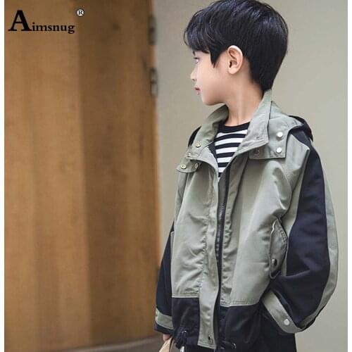 Children Autumn Hooded Jacket Boys Fashion Zipper Pocket Jackets Loose Outerwear Kids Clothing 2021 Patchwork Tops Streetwear