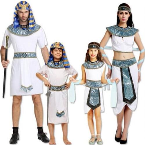 Children adult Egypt pharaoh cosplay white costume Egyptian Cleopatra Queen party prince princess Empress dress costume