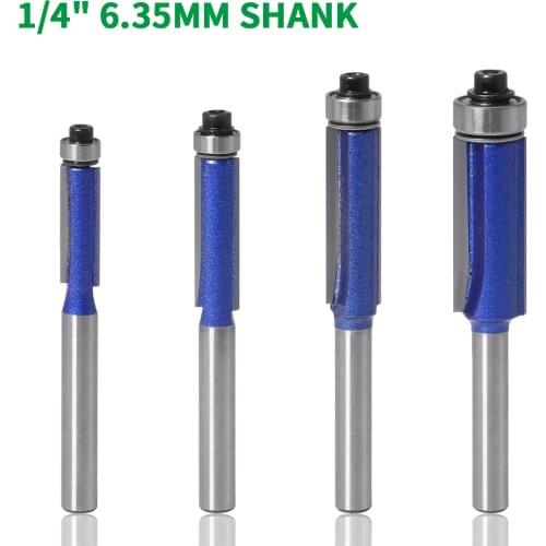 1PC 1/4" 6.35MM Shank Milling Cutter Wood Carving Trim Router Bit With Bearing Wood Template Pattern Bit Tungsten Carbide Mill