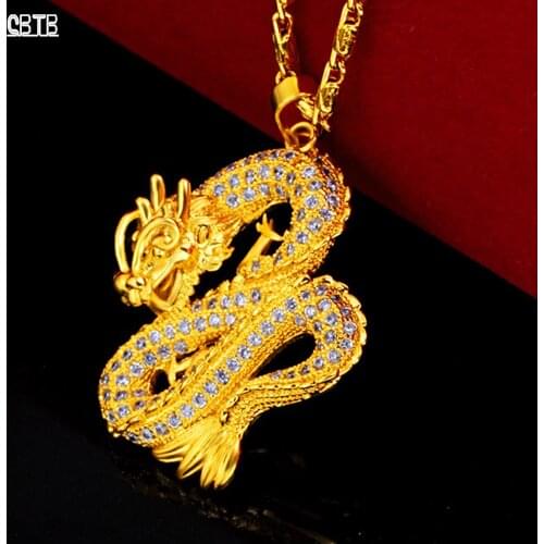 Personality Charm Dragon Set Crystal Pendant Necklace Womens Gold Non-fading Jewelry Mascot Jewelry Lucky Symbol Gift
