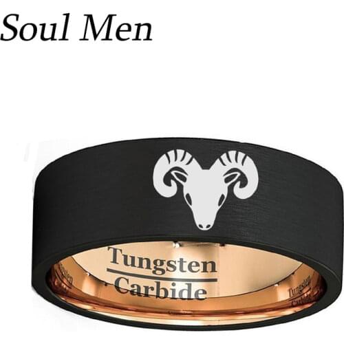 Aries Aquarius Cancer Ring 8mm Black & Rose Gold Tungsten Wedding Band Valentines Gift for Men Size 7 to 13