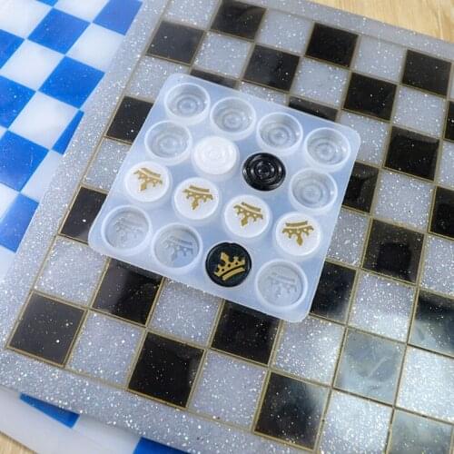 2Pc DIY Checker Resin Mold Set International Chess Resin Mold Chess Pieces Chess Board Epoxy Resin Casting Silicone Mold