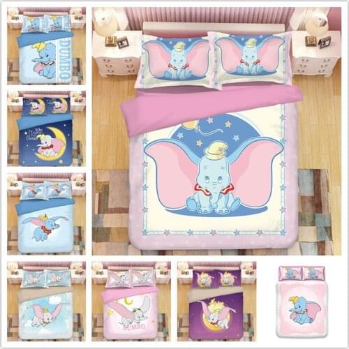 Disney Cartoon Dumbo Bedding Sets Boy/Girls Baby Single Twin king queen Duvet Cover Set Pillowcases queen quilt blanket cover