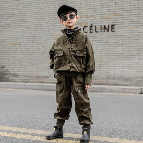 Boys Spring / Fall tooling suit jacket + trousers 2pcs sets of new big virgin Kids