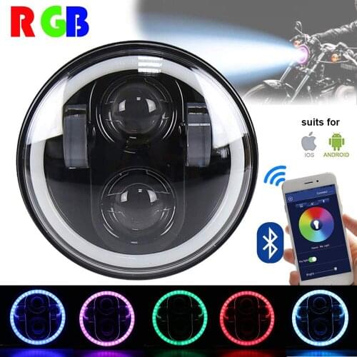 5-3/4 5.75 Inch RGB Round Projector LED Headlight for-Harley- 883 Sportster Triple