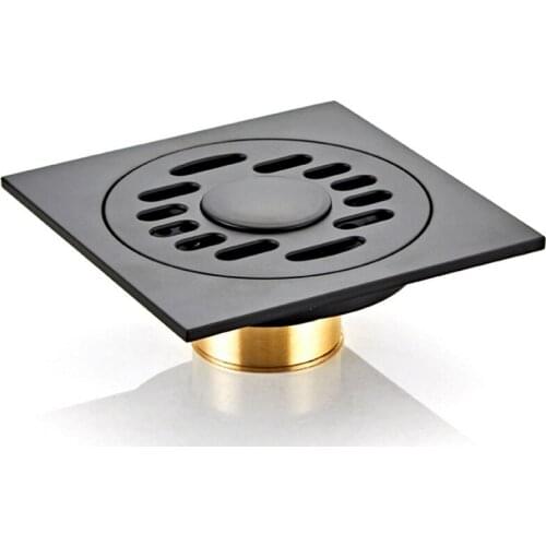 Brass Floor Drain Black Tile Insert Square Deodorization Waste Grates Toilet Bathroom Bath Shower Floor Water Drainer 100x100mm