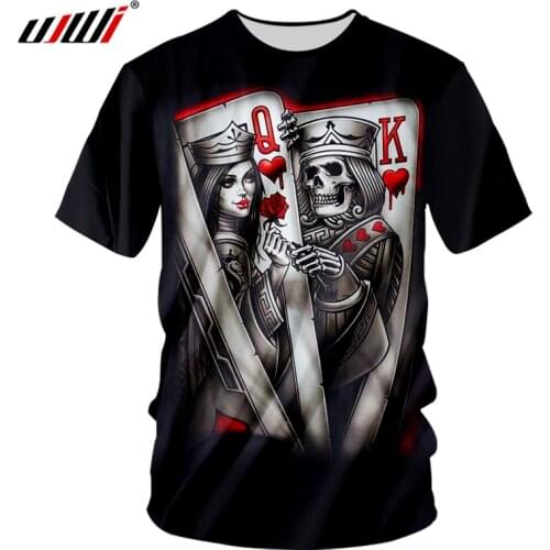 UJWI Dropshipping Tshirt Men 3d Queen And King Poker Skull Printed Cool T-shirts Man Hip Hop Short Sleeve O Neck Tee Shirt 7XL