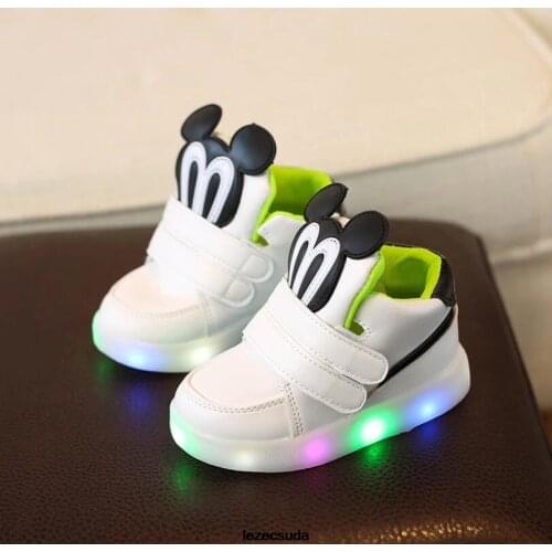 Disneys new cartoon Mickey mouse baby toddler shoes girls boys soft sole casual shoes led flashing shoes
