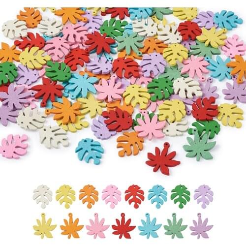 150pcs Painted Poplar Wood Pendants Mixed Color Leaf Charms Beads For DIY Necklace Earrings Jewelry Making Findings Accessories