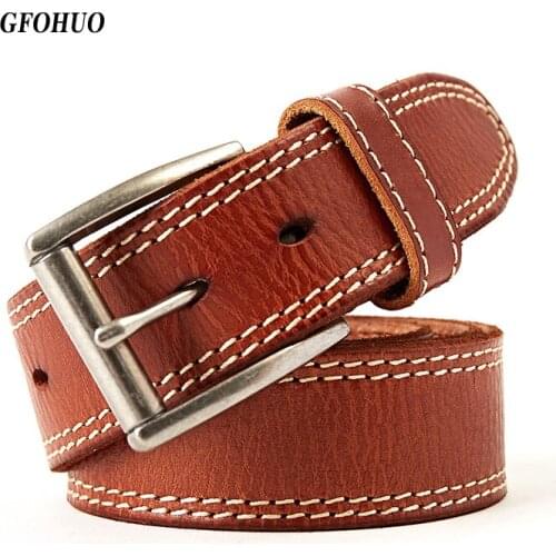 New Men Belt 100% Upper Genuine Leather Alloy Pin Buckle Personality Choice Cowhide Male thread Strap Jeans Waistband Gift