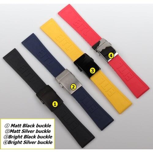 22mm 24mm Black Blue Red Yellow Bracelet Silicone Rubber Watch Band Stainless buckle For navitimer/avenger/Breitling strap