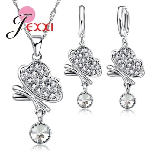 Romantic Wedding Accessories 925 Sterling Silver African AAA Crystal Butterfly Necklace Earrings Brincos Bijoux Jewelry