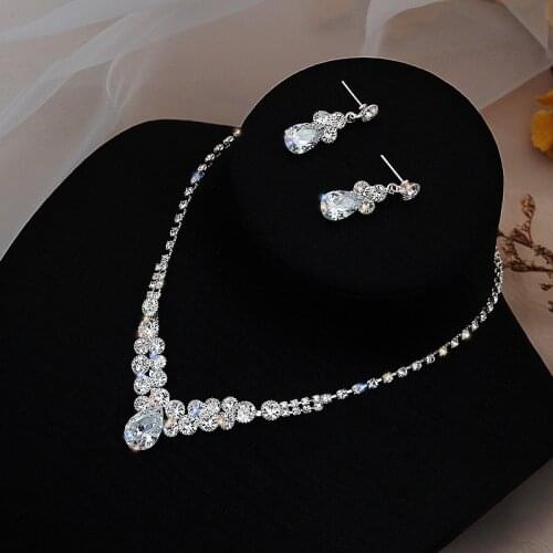 Luxury Crystal Jewelry Set Geometric Sparkling Zircon Necklace & Earrings Full Rhinestone Wedding Engagement Accessories