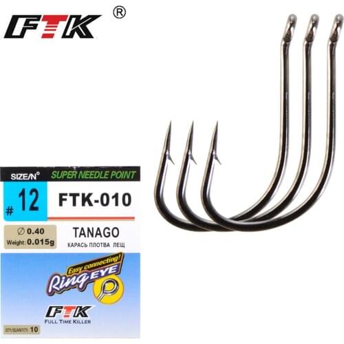 FTK Tanago Match Fishing Hook From JAPAN Barbed Ringed Eye7-10 Pieces /Lot Size 1#-12# High Carbon Steel Fishing Accessories