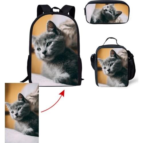Student Bag Color Pet Pattern Custom Zipper Backpack Diagonal Bag Pen Bag Three-piece Set Pet Lovers Large-capacity Daily