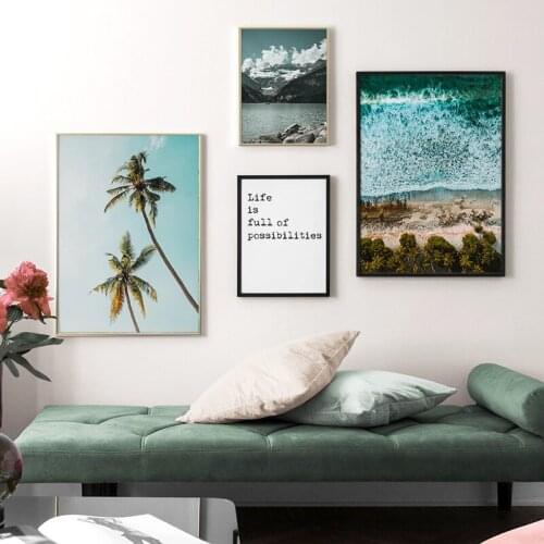 Scandinavian Mountain Lake Palm Tree Picture Poster Nordic Style Print Nature Scenery Wall Art Canvas Painting Modern Room Decor