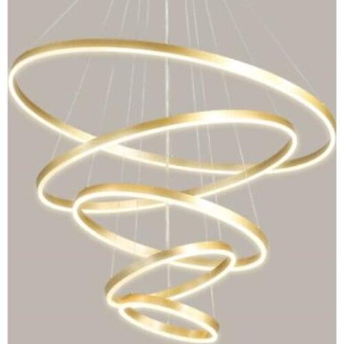 Modern LED Ring Pendant Lights Golden Creative Aluminum Circle Pendant Light for Living Room Restaurant Home Ring Lamp