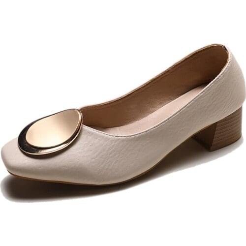 Square Buckle Ladies Shoes Woman Pumps New Fashion Square Toe Women Shoes Slip on Shallow Mouth Thick High Heels Casual Shoes
