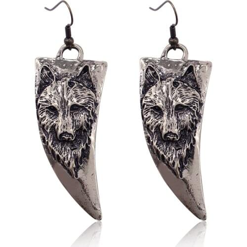 Vintage Horn-shaped Wolf Dog Earrings Punk Animal vintage Long Earrings For Women Brincos Wolf Head Earring Drop Shipping HipHop