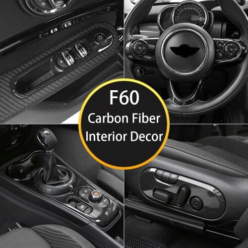 Interior Decor Carbon Fiber Steering Wheel Sticker Cover Horn Panel Center Console Lifter Housing For MINI CooperF60 Accessories