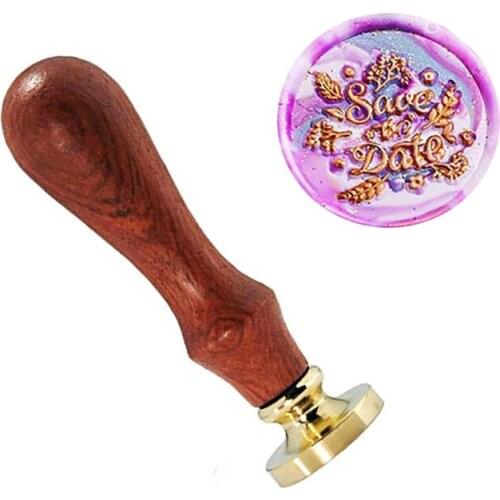 Save Date Script Wax Seal Stamp, Brass Head with Wooden Handle, Wedding Invitation Wax Seal Sealing