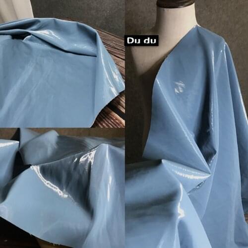 50*150CM Mirror leather Clothing Fabric Sky blue Coating Can washed Bright Texture Fabric DIY