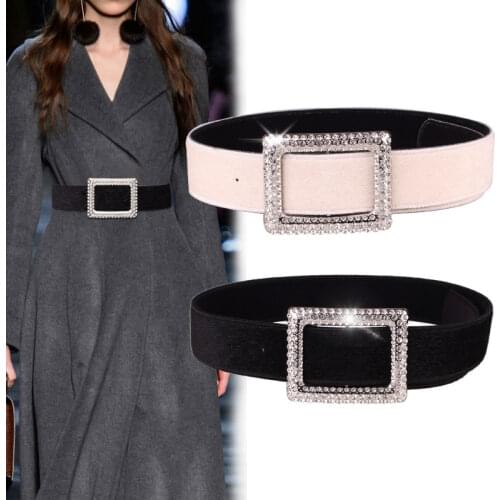 Women 110* 5cm Waist Cover Big Buckle Crystal Wide Belt Fashion All collocation Skirt Coat horse hair Designer Women Wide Belts