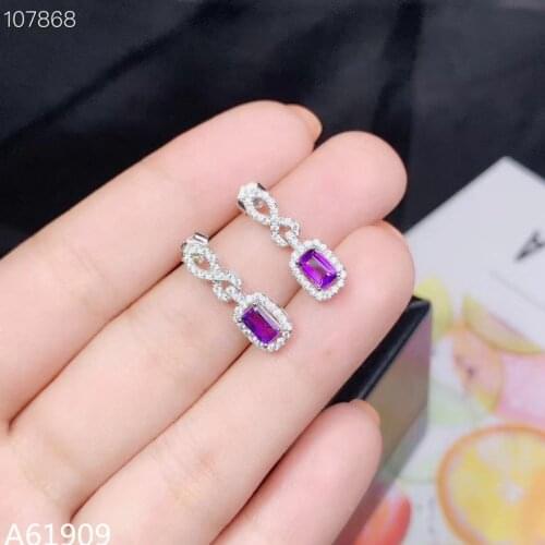 KJJEAXCMY Supporting detection 925 sterling silver inlaid amethyst gemstone female earrings mini