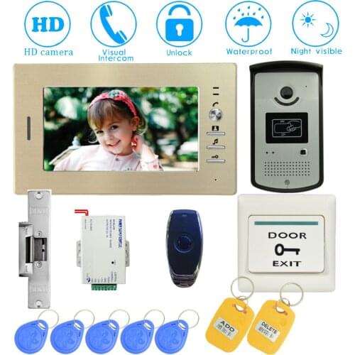 1 SET) 7" Doorbell System Wireless Remote and RFID Card Unlock Home Security Talkback Intercom system Door Release HD IR Caemra