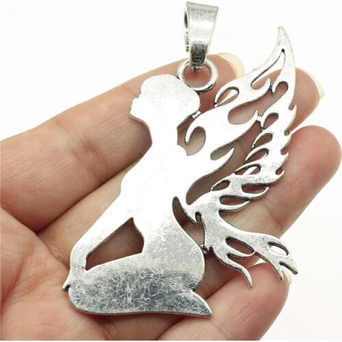 1pcs 65x46mm Angel Wing Angel Pendants For Jewelry Making Antique Silver Color Dancing Angel Pendants Charm