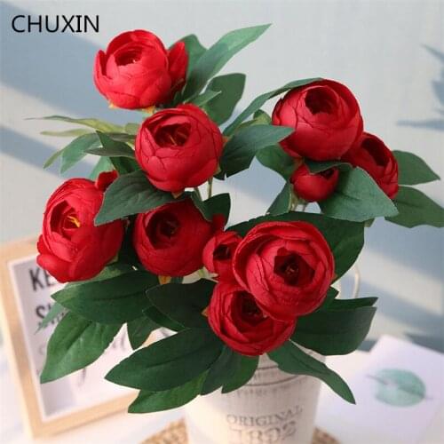 15 Heads Tea Rose Peony Artificial Flower Wedding Road Guide Home Decor Fake Flowers Wedding Bride Holding Flowers