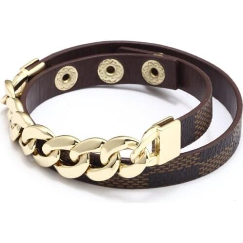 2 Multilayer Leather Bracelet Bangle For Woman PU Leather With Punk Thick Gold Chain Brincos Female Adjustable Bracelets 2020