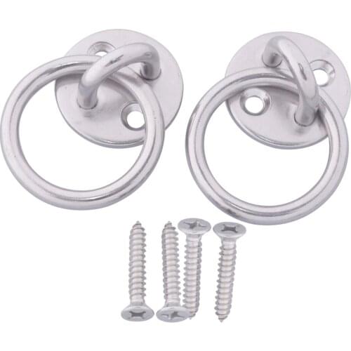 2Pcs 304 Stainless Steel M5 Round Sail Shade Pad Eye Plate U-shaped Hook Ring Welded with Screws