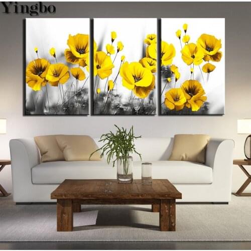 3 pcs diamond painting yellow poppy flower,Full,diy Diamond Embroidery accessoires,3d picture,Stitch Cross,Diamond Mosaic sale