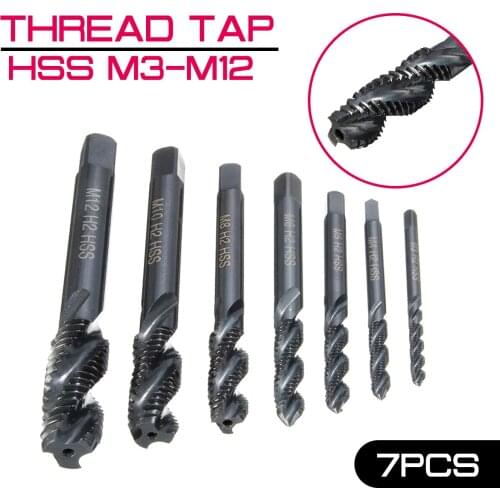 7Pcs/set Taps and Dies A Set Thread Tap HSS Nitriding Metric Spiral Flute M3-M12 Screw Drill Top Quality