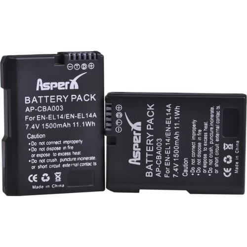 2Pcs EN-EL14 EN-EL14a ENEL14 1500mAh Replacemetn Battery for Nikon D3200 D3400 D5200 D5500 DF Coolpix P7000 P7800 DSLR Cameras