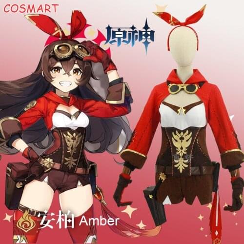 Anime Genshin Impact Amber Game Suit Lovely Dress Uniform Cosplay Costume Halloween Party Outfit For Women Girls New 2020
