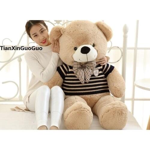 Large 120cm light brown teddy bear dressed stripes sweater bear plush toy soft doll,throw pillow birthday gift h1304