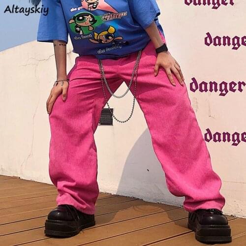 Pants Women Pink Corduroy Hip Hop Ins Streetwear Dance Leisure New Fashion Comfortable Harajuku Solid Hot Sale Female Straight
