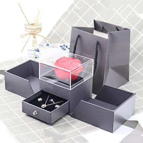 Unfading Dried Flower Design Ring Gift Craft Jewelry Display Holder Packing Box